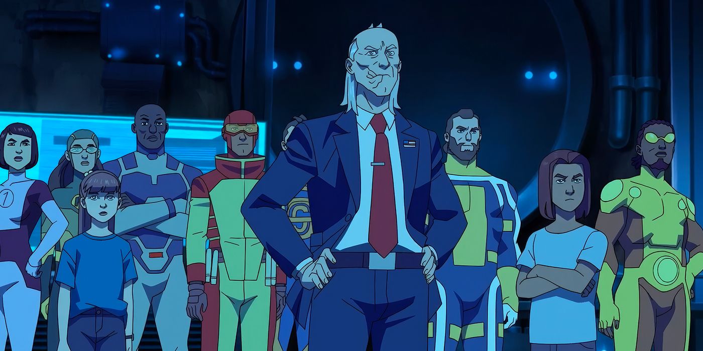 Cecil standing in front of the Guardians of the Globe in Invincible Season 2 Part 2.