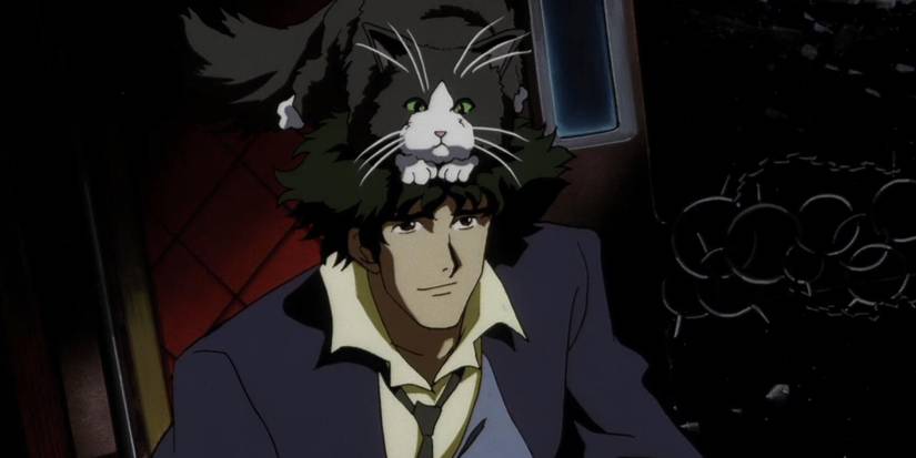 Spike with a cat on his head in Cowboy Bebop - Heavy Metal Queen - 1998