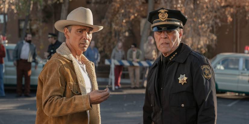 Zahn McClarnon as Joe Leaphorn and A Martinez as Sheriff Lawrence "Gordo" Sena in 'Dark Winds.'