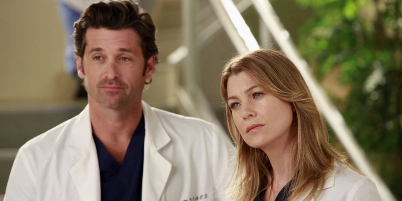 close-up of Derek and Meredith in Grey's Anatomy looking off screen