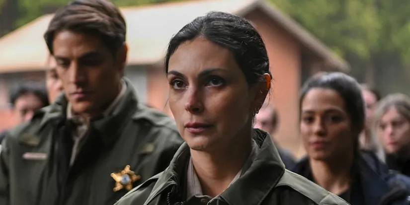 Morena Baccarin looking concerned among other officers in Fire Country Season 2 