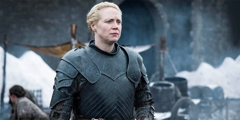 Gwendoline Christie as Brienne of Tarth looking to the distrance in Game of Thrones