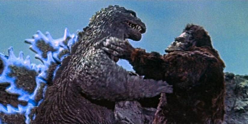 Godzilla and King Kong fighting in 'King Kong vs. Godzilla'