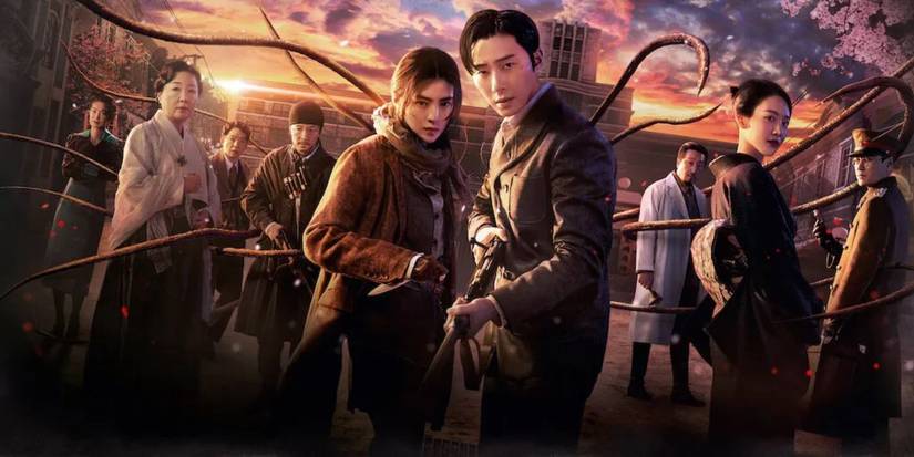 Promotional image for "Gyeongseong Creature' with the cast in character