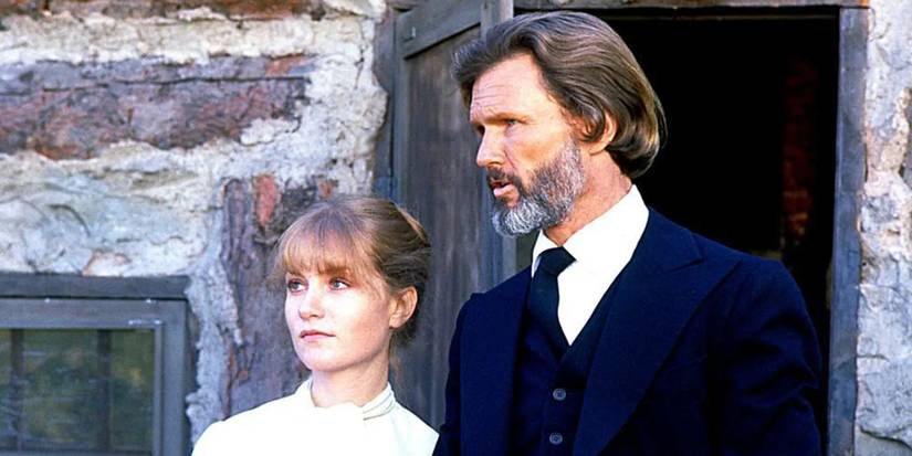 James Averill (Kris Kristofferson) and Ella Watson (Isabelle Huppert) stand side by side by their homestead in 'Heaven's Gate' (1980)