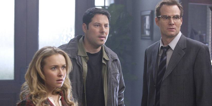Claire Bennet (Hayden Panettiere), Matt Parkman (Greg Grunberg), and Noah Bennet (Jack Coleman) in the 'Heroes' episode "Company Man."
