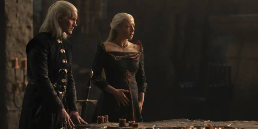 Rhaenyra and Daemon Targaryen stand before the painted table
