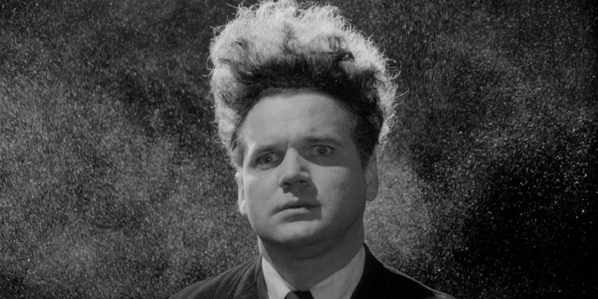 Jack Nance as Henry in Eraserhead close-up black-and-white shot.