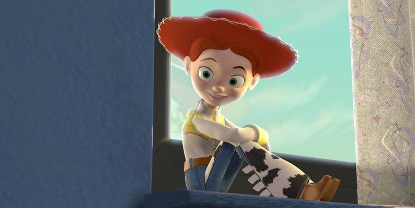 Joan Cusack as Jessie from the Roundup Gang looking down from her stoop in Toy Story 2
