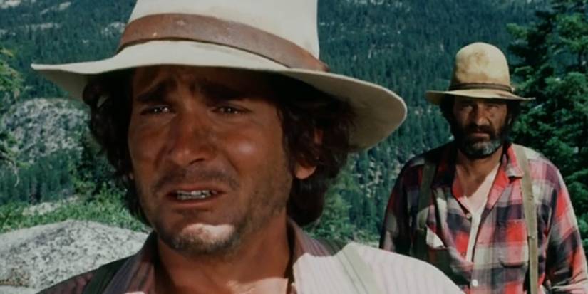 Michael Landon as Charles Ingalls and Victor French as Mr. Edwards in the 'Little House on the Prairie' episode "The Lord is My Shepherd"