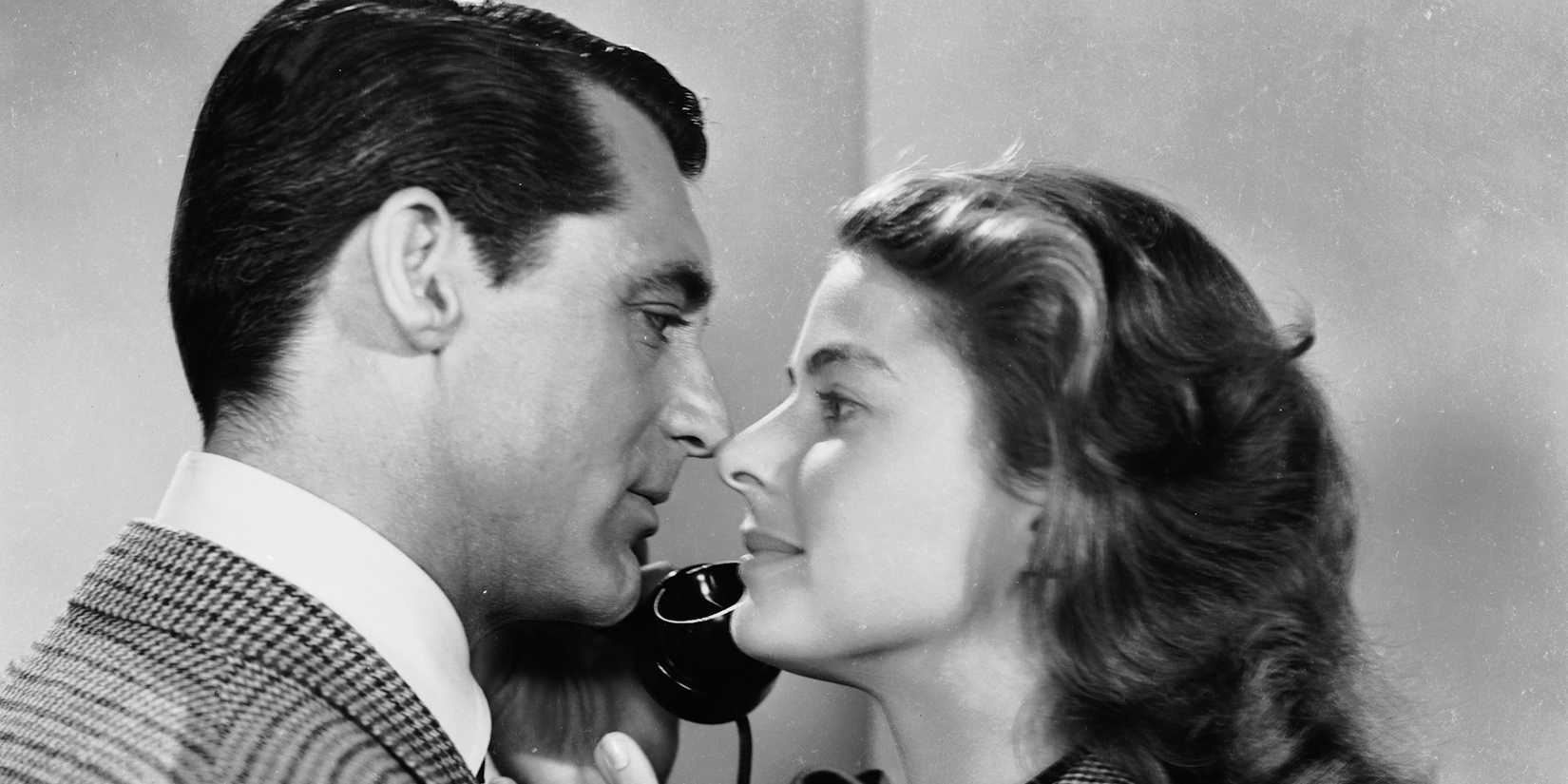 Cary Grant and Ingrid Bergman looking at each other lovingly in Alfred Hitchcock's 'Notorious'.