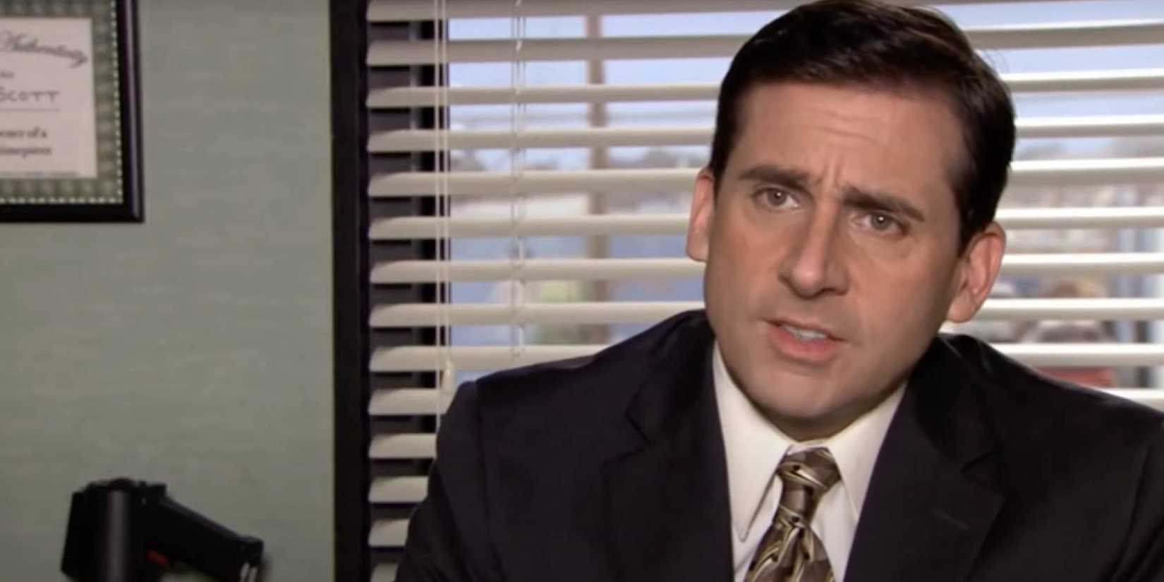 Steve Carell in The Office as Michael Scott talking with a camera person.