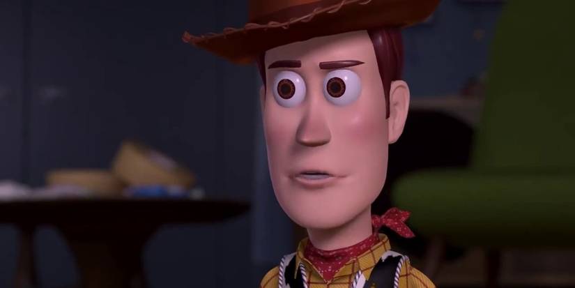 Woody (voiced by Tom Hanks) talking while frowning in 'Toy Story 2' (1999)