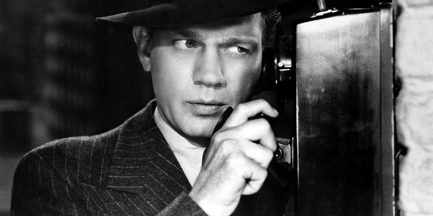 Joseph Cotten as Uncle Charlie on a payphone in Shadow of a Doubt