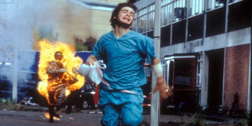 Cillian Murphy runs from an explosion in 28 Days Later.