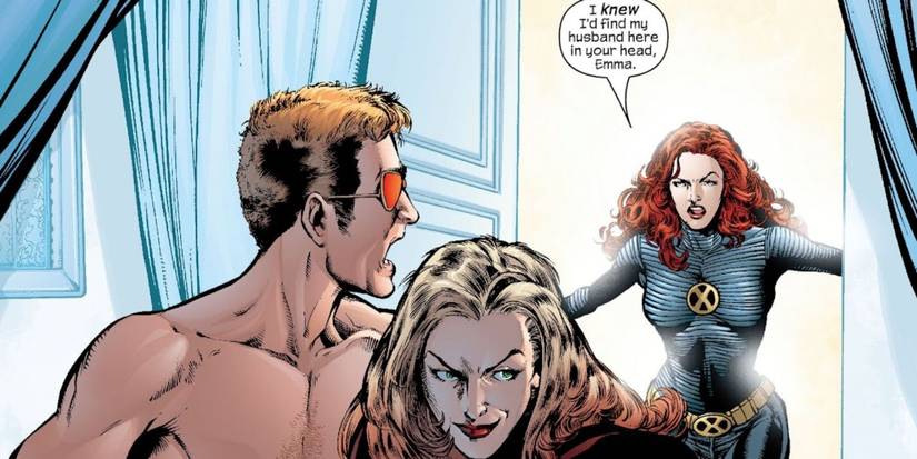 A panel from New X-Men #139 of Jean Grey Scott Summers and Emma Frost