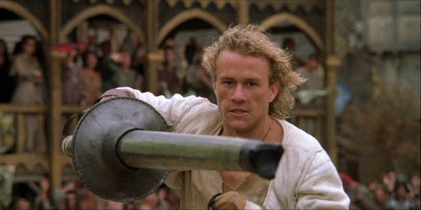 Heath Ledger as William Thatcher in the middle of a joust in A Knight's Tale.