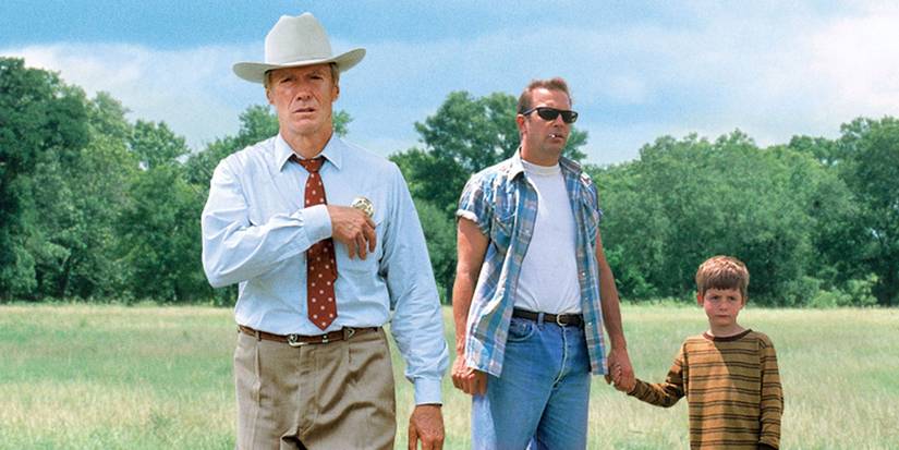 Clint Eastwood and Kevin Costner standing in the open in 'A Perfect World'