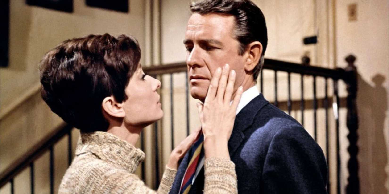 Audrey Hepburn touching Richard Crenna's face in Wait Until Dark (1967)
