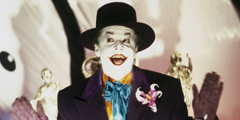 Jack Nicholson as Joker with a spotlight on him in Tim Burton's Batman. 