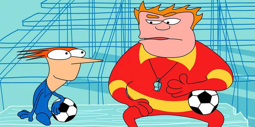 Brendon and Coach John on the bleachers in 'Home Movies'