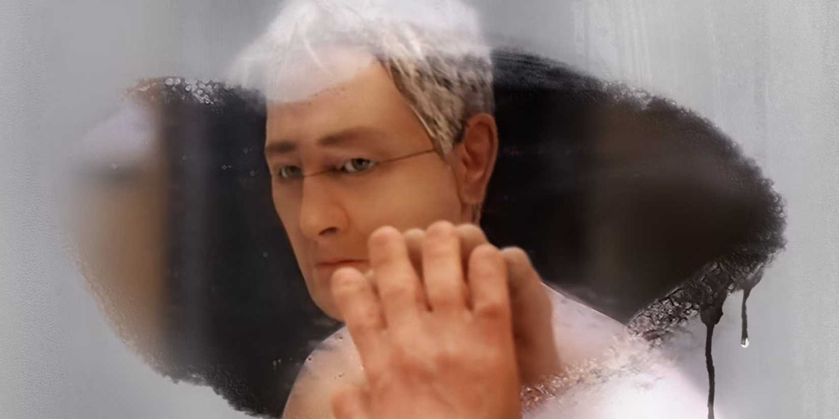 David Thewlis wiping a mirror in Anomalisa