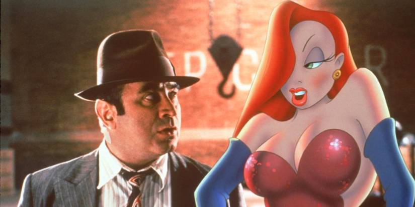 Eddie (Bob Hoskins) looking at Jessica Rabbit near the dip crane in Who Framed Roger Rabbit