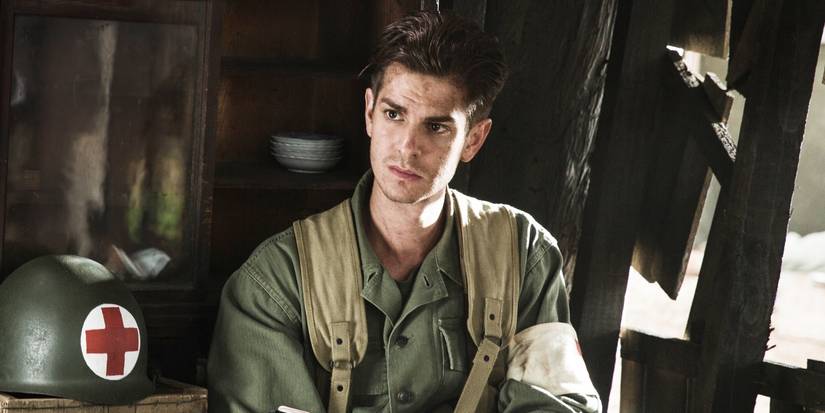 Desmond Doss looking intently in Hacksaw Ridge 