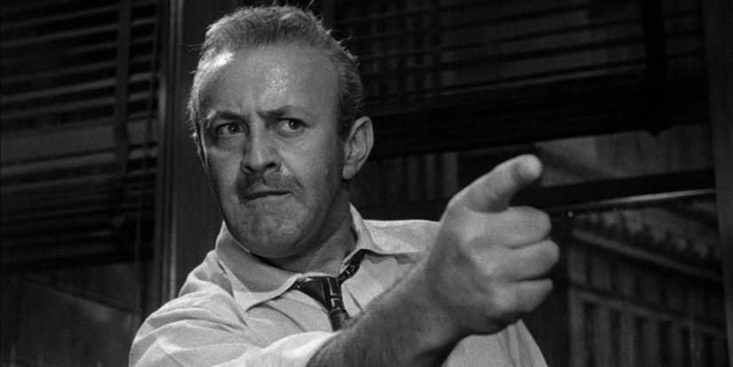 Juror #3 furiously pointing his finger in Sidney Lumet's '12 Angry Men' (1957).