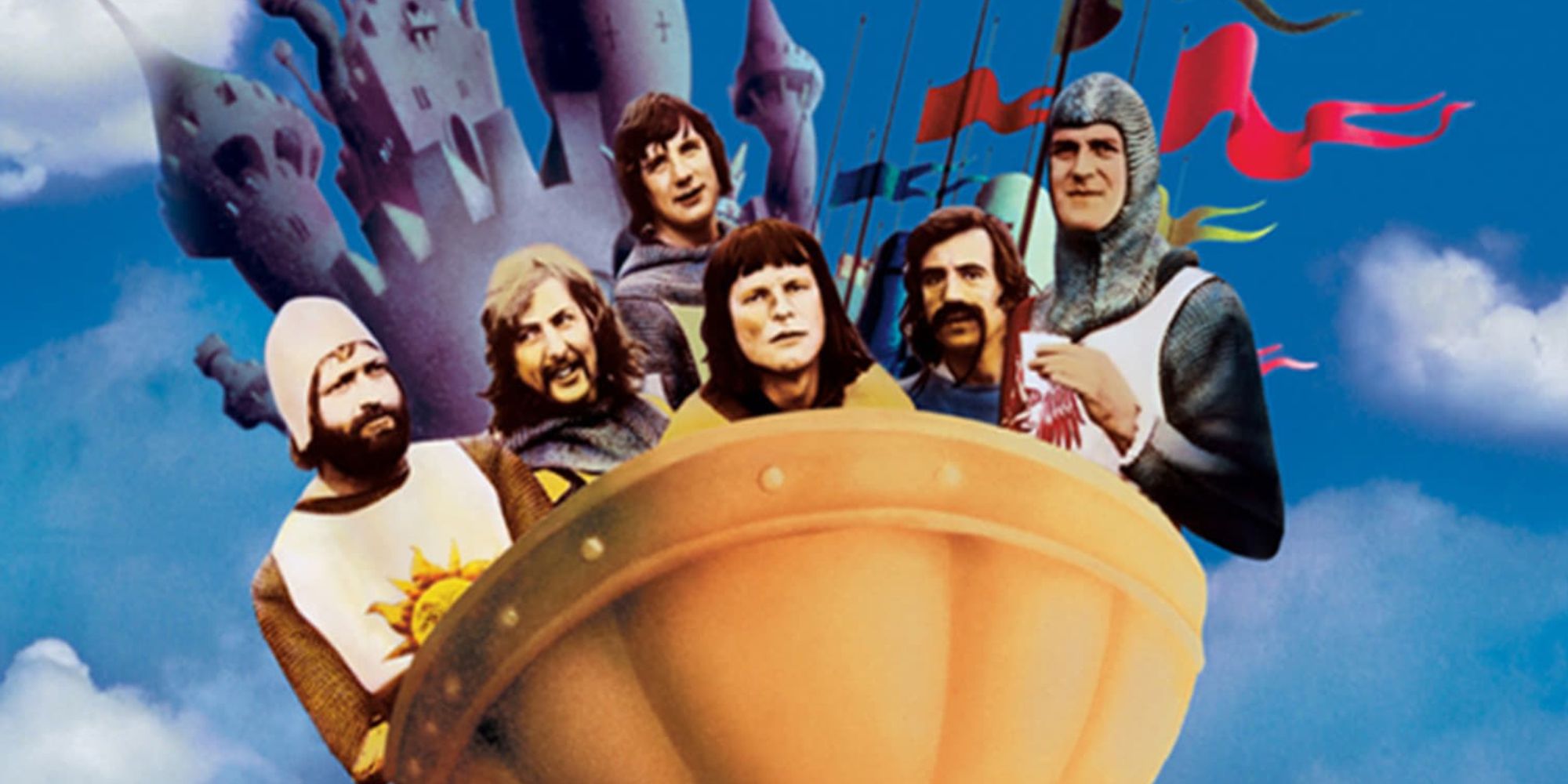 The poster for Monty Python and the Holy Grail showing the characters coming out of a chalice
