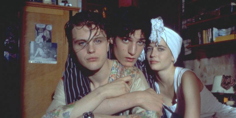 Eva Green hugs Michael Pitt and Louis Garrel in The Dreamers