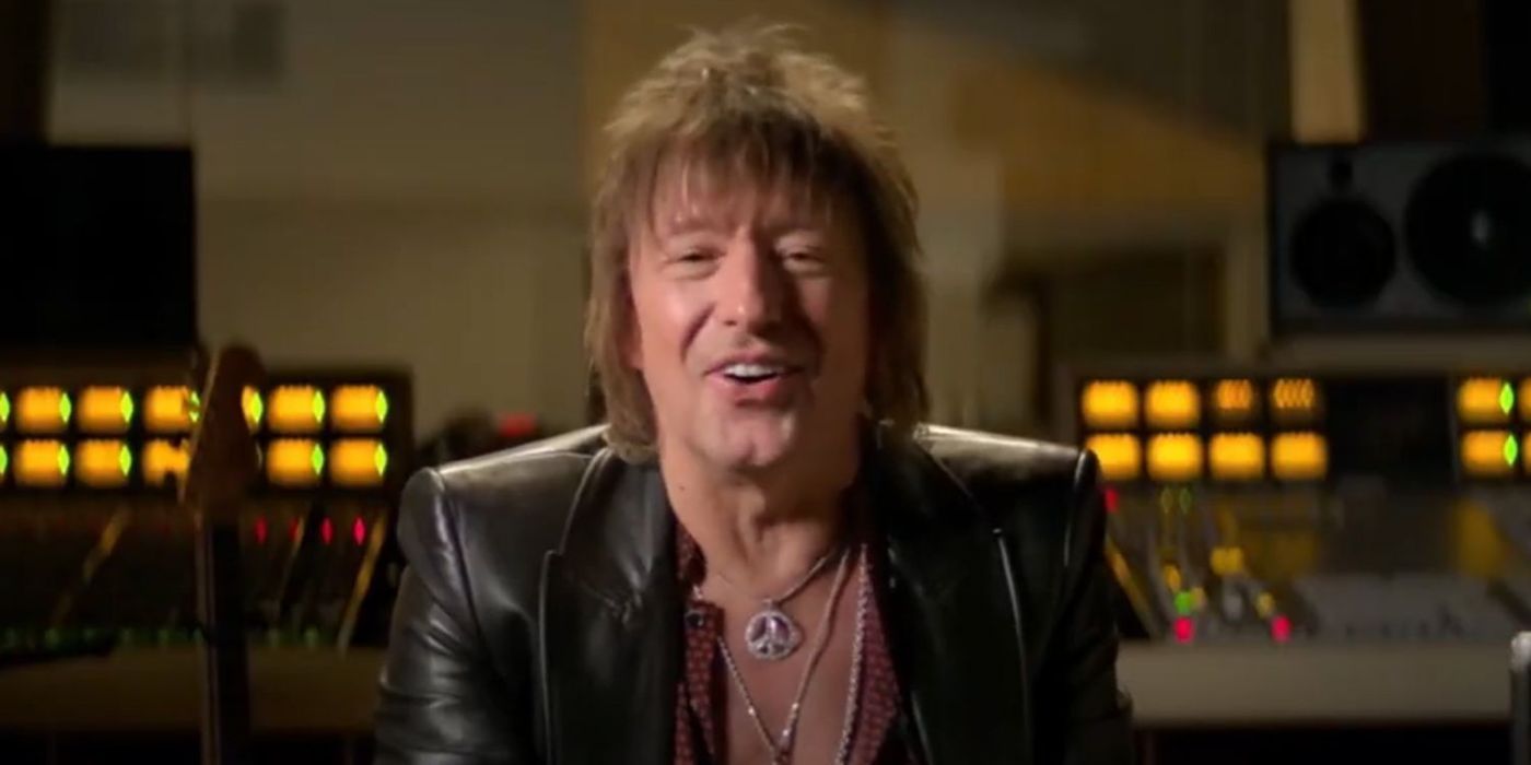 Richie Sambora sitting down in a recording studio and talking to camera in 'Thank You, Goodnight: The Bon Jovi Story'