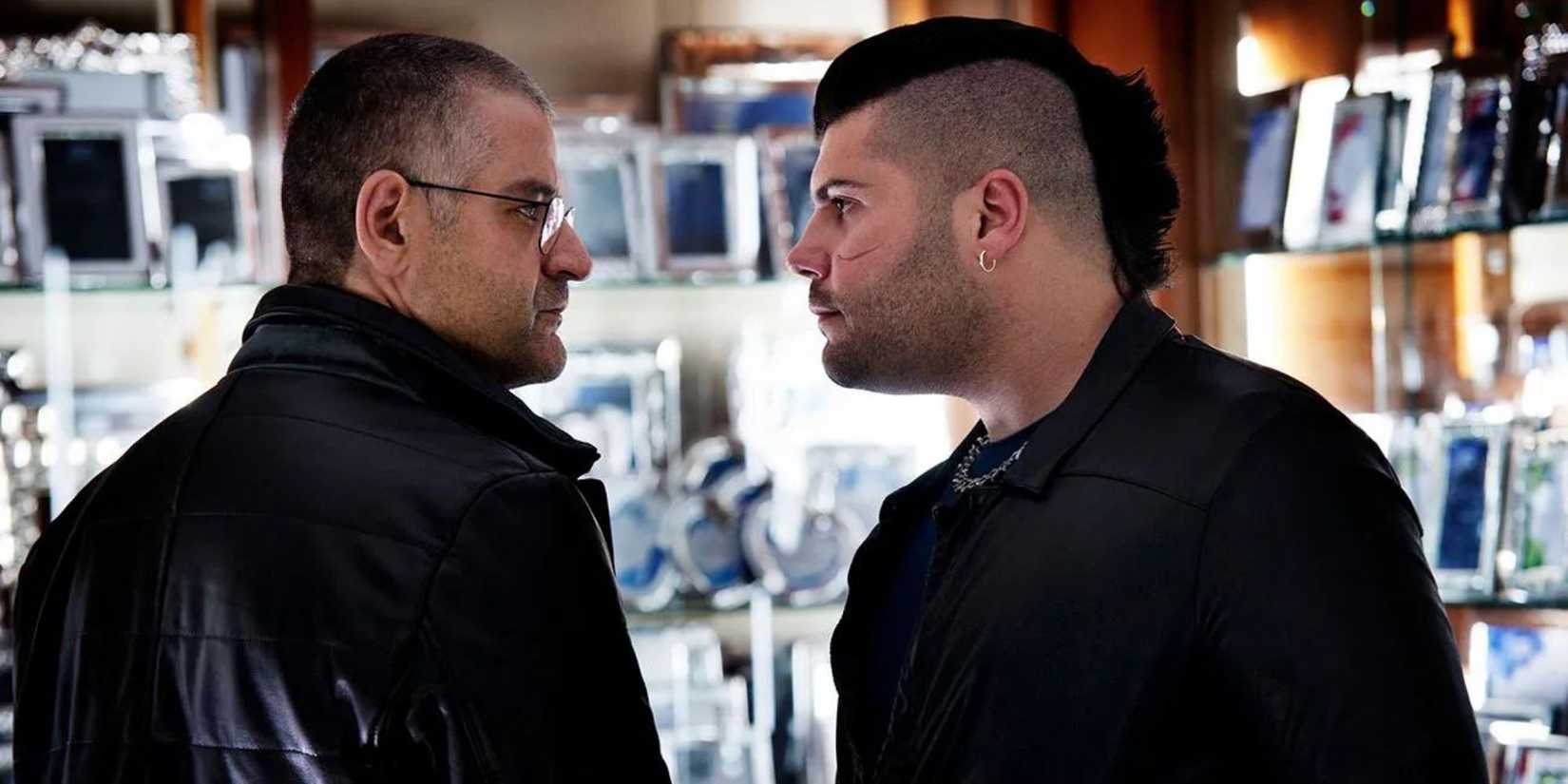 Salvatore Esposito as Gennaro looking at Fortunato Cerlino as Pietro in Gomorrah
