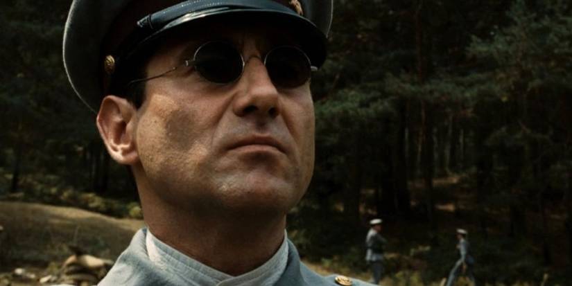 A close-up of Captain Vidal looking ahead in Pan's Labyrinth