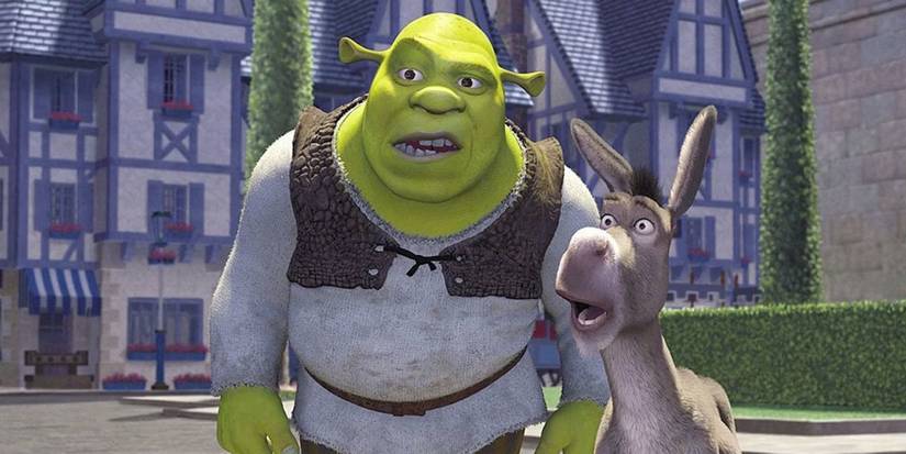 Shrek and Donkey looking confused in Shrek (2001).
