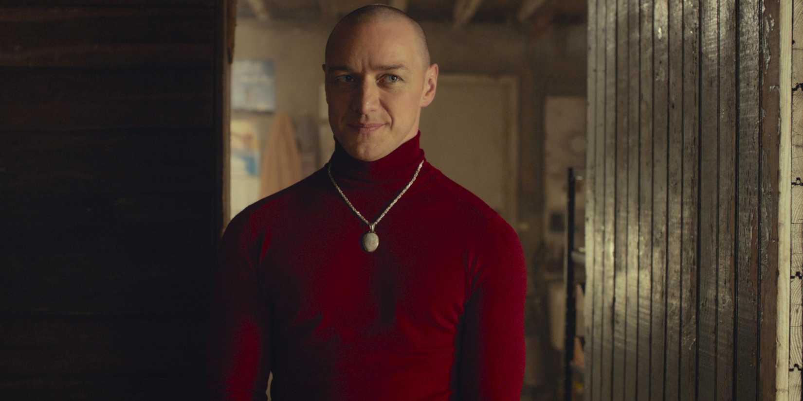 Kevin Wendell Crumb as Patricia looking intently ahead in Split