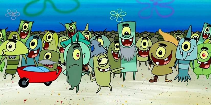 Plankton is introduced to his cousins in SpongeBob SquarePants episode "Plankton's Army".