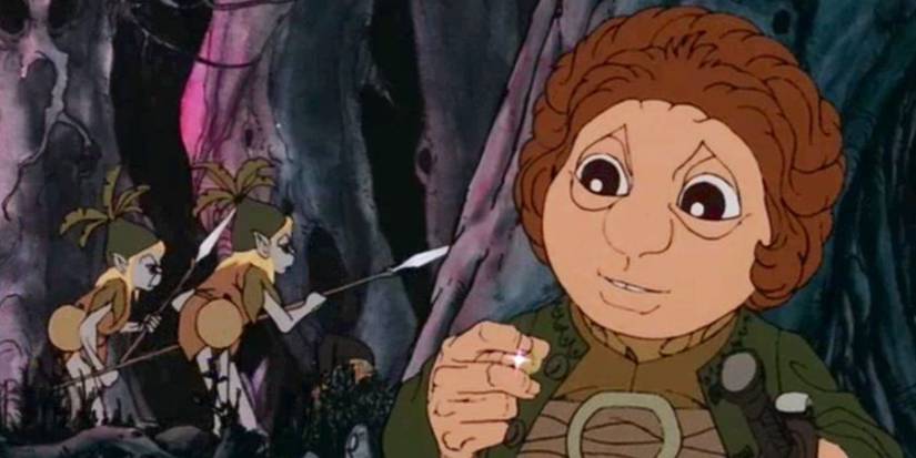 Bilbo holds the ring while hiding from Wood Elves in 1977's The Hobbit