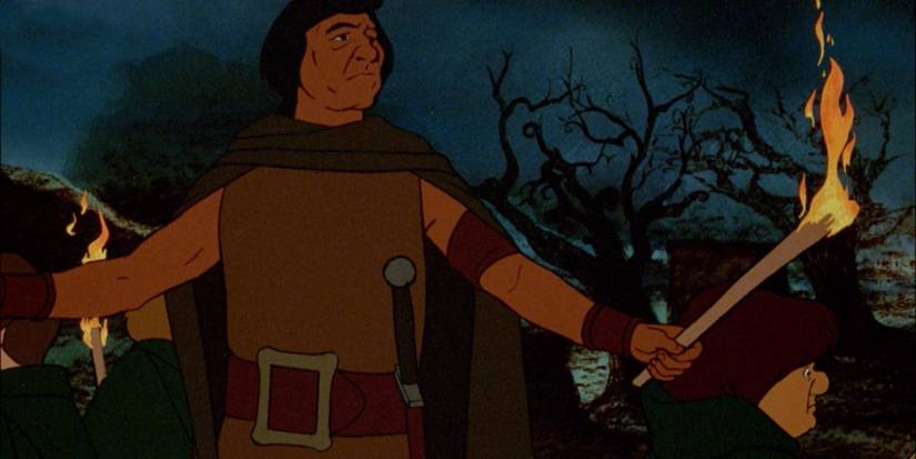 Aragorn wields a torch to defend the Hobbits from the Nazgul