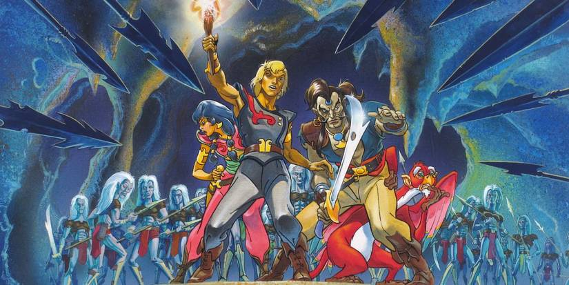 Tula, Ren, Ioz, and Niddler, with weapons surrounded by zombie creatures in The Pirates of Dark Water.