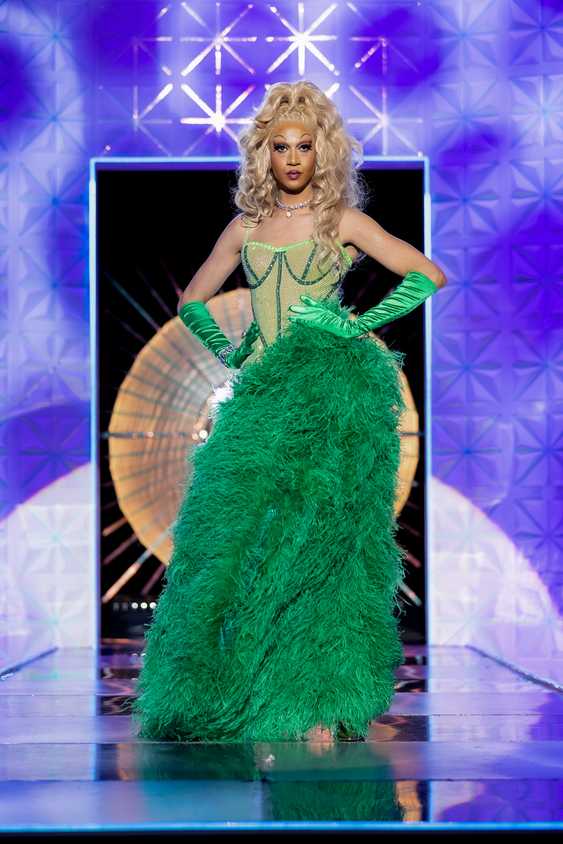 tia kofi green dress Tia Kofi's Runway Looks in RuPaul's Drag Race UK Vs. The World S2