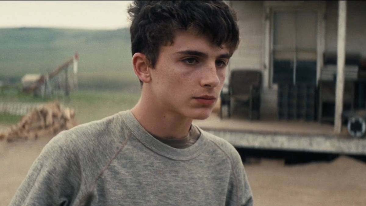 Timothée Chalamet as a young Tom looking pensive in Interstellar.