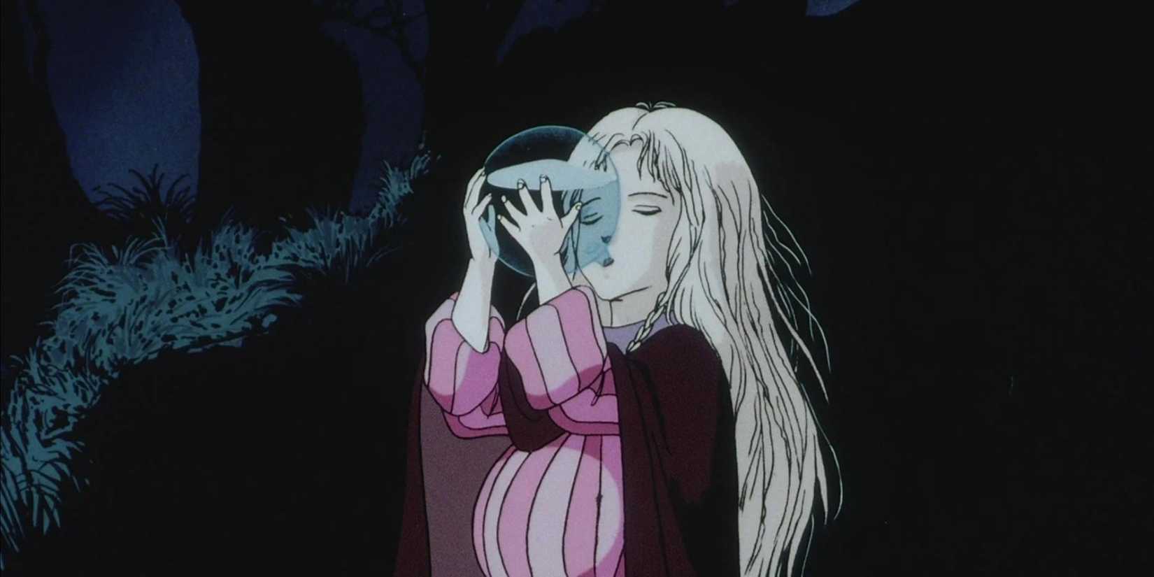 A woman drinking from a spherical glass in Angel's Egg