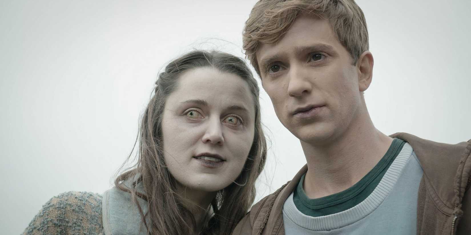 Emily Bevan as Amy and Luke Newberry as Kieren looking ahead in In the Flesh.
