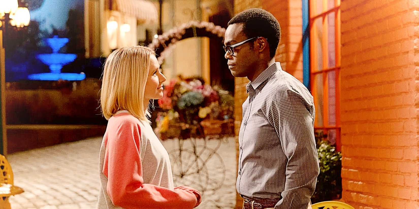 Eleanor Shellstrop and Chidi Anagogne in The Good Place 'The Answer'