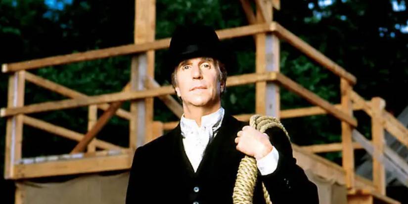 Henry Winkler stands in front of the gallows in the Western anthology series 'Dead Man's Gun.'