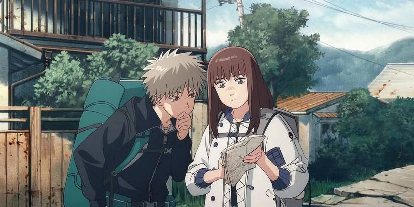 A boy and a girl looking at a map in Heavenly Delusion