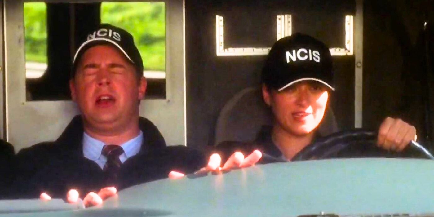 Ziva, played by actress Cote De Pablo, happily drives the NCIS van while Agent Timothy McGee, played by Sean Murray, develops motion sickness