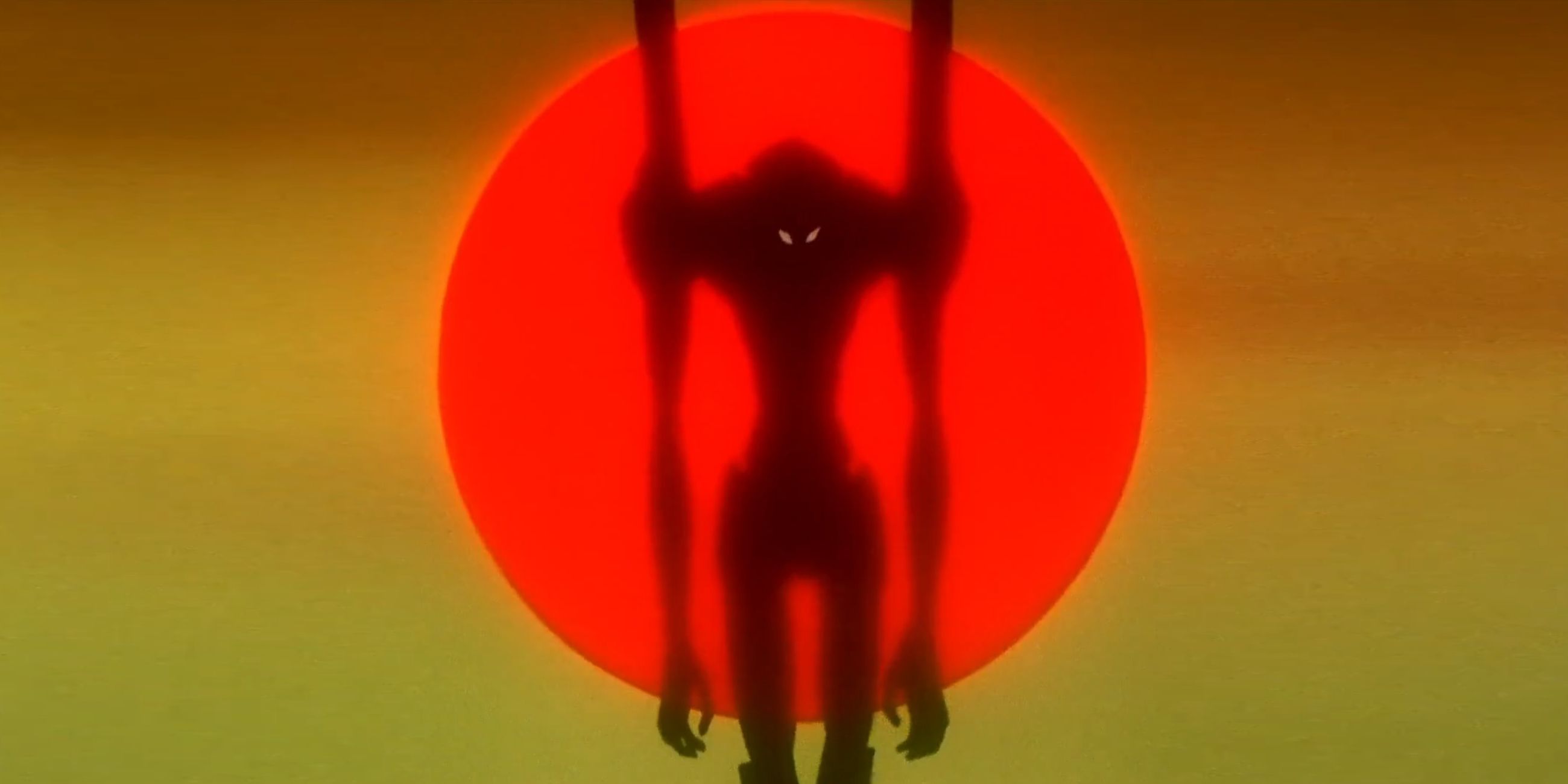 A huge mecha against the sun in Neon Genesis Evangelion