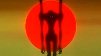 A huge mecha against the sun in Neon Genesis Evangelion